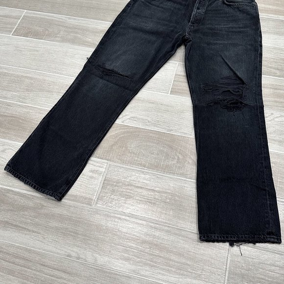 Agolde Lana Mid Rise Vintage Straight in Disorder Washed Black Distressed Jeans - Picture 10 of 12